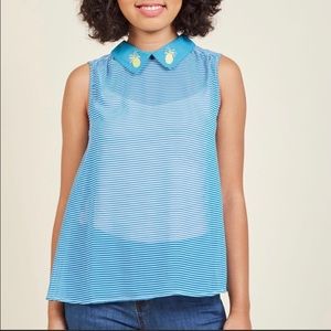 ModCloth pineapple striped Peter Pan collar top 1x